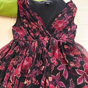 Vintage Y2K Express silk Babydoll Top S Floral Red Burgundy Black Preppy Chic